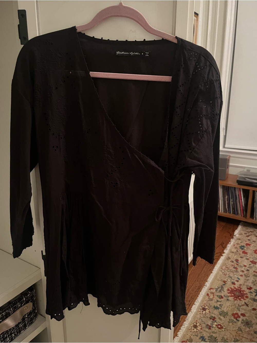Black Eyelet Wrap Top